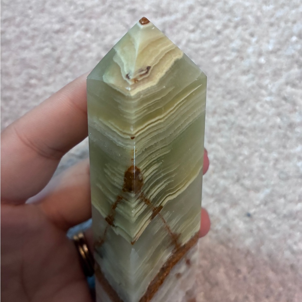 Polished Green Onyx Stone Tower with Brown Veining - Picture 5 of 6